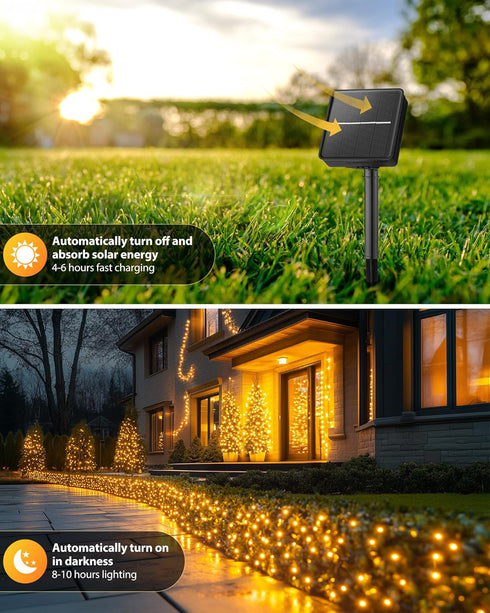 2 Pack 92Ft 240 8 Brightown Solar String Lights Outdoor Waterproof, LED Solar Lights Outdoor with Modes, Outdoor Light