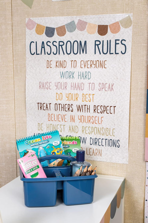 Teacher Created Resources Slate Blue Portable Plastic Storage Caddy 6-Pack, 3 Compartments for Classrooms, Kids Room,
