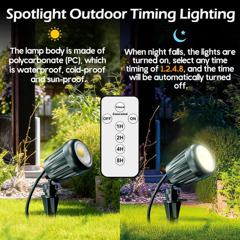 BYQY 2 Pack, 120V IP67 6000K 5 Christmas Spot Lights Outdoor Plug-in with Timer Remote Control, Waterproof Landscape