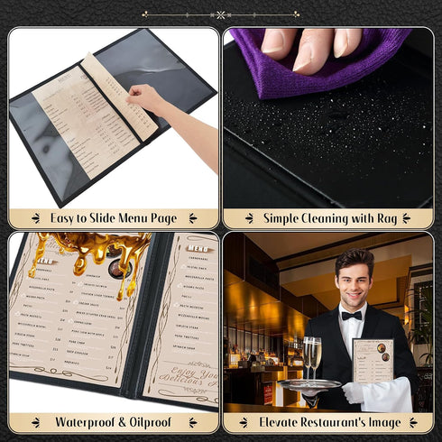 8.5 11" 2 Pack (8 Restaurant Menu Covers x with PVC Cover, Synthetic Leather Menu Holder Covers with Protective Layer