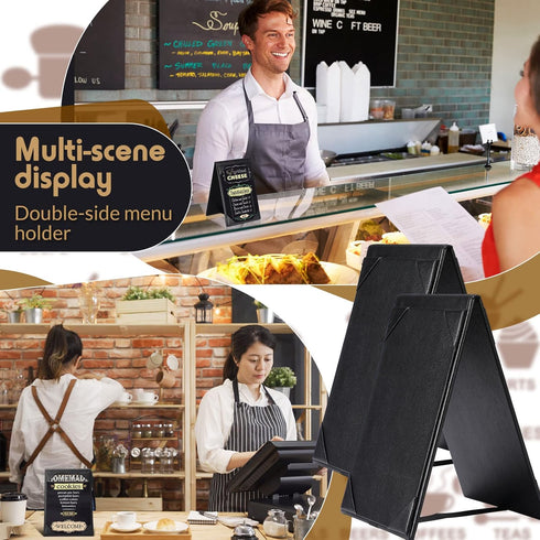 2 Supplies(12 Pack,4 6 Inch) Gerrii Leatherette Table Tents Black PU Leather Menu Covers Bulk Double Sided Frame Sign