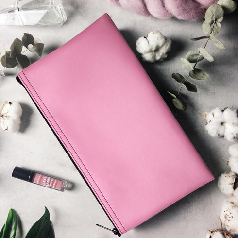 Vinyl Zipper Bags Leatherette Small Compact Pink 11 x 6 inches, 1 Zippered Pouch