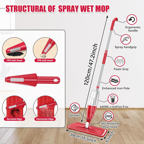Spray Wet Mops for Hardwood Floor Cleaning - EXEGO Microfiber Dry Dust Spray Mop with Washable Pads fit for Swiffer PowerMop, Wet Jet Mop Flat Floor Mop with Sprayer for Wood Laminate Ceramic Tiles