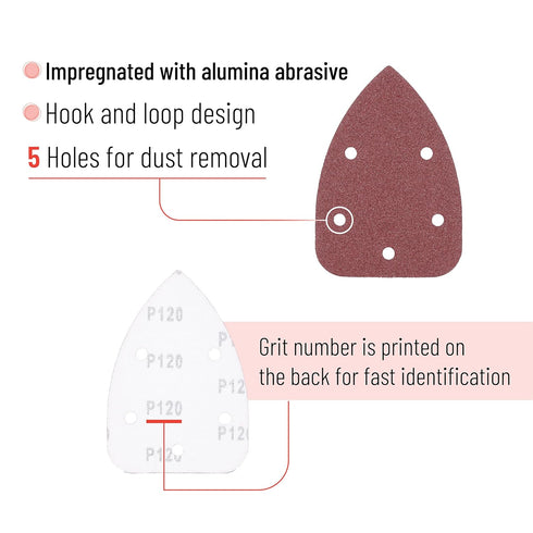 Bates Mouse Detail Sander Sandpaper, 100 pcs Assortment, 40/80/120/180/240 Grits, Red Sanding Pads