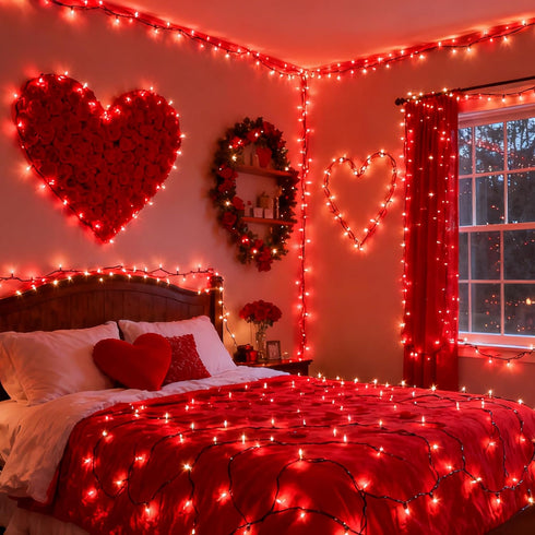 66FT 200 Dimmable Brizled Smart Red Valentines Lights, LED Color Changing Christmas String Lights App & Voice Control