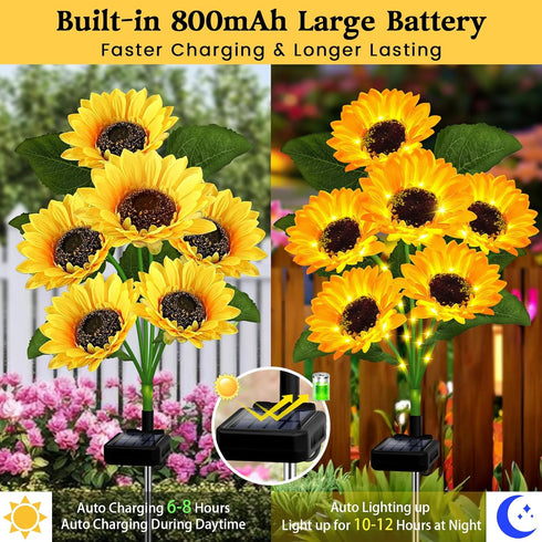 4 Pack 24 VOOKRY Solar Lights Outdoor, with Sunflower Lights, Waterproof Solar Flowers Garden Decor, Birthday Gifts
