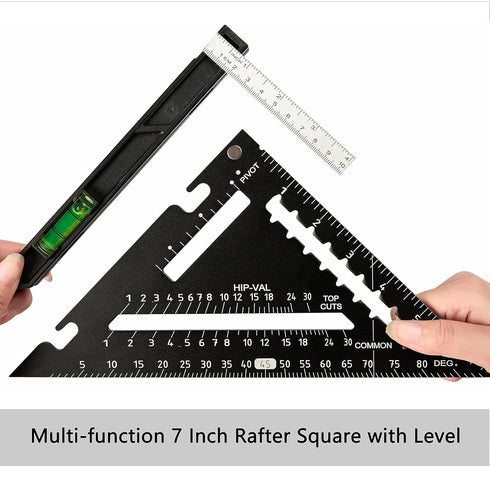 Beslands 7 inch Rafter Square with Level, Aluminum Triangle Ruler, Woodworking Layout Tool