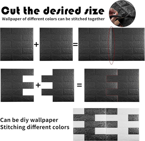 10 PCS Black 3D Wall Panels - 14.5 sq.feet Coverage, Self-Adhesive Waterproof Brick PE Foam Panels for Interior Wall