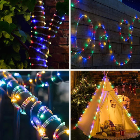 66FT 200 8 ANJAYLIA LED Solar Rope Lights Outdoor Waterproof, Solar Powered Rope String Light with Mode & Timer Remote