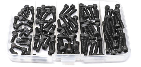 iExcell 100 Pcs SAE #8-32 x 3/8", 1/2", 5/8", 3/4", 1" Alloy Steel Hex Socket Head Cap Screws