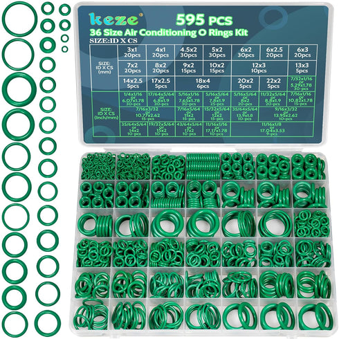 595 Pcs Air Conditioning O Ring Kit, 36 Size Seal Rubber O-Rings Assortment for Automotive A/C Plumbing Repair