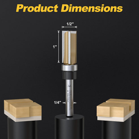 1/4" 3-Blade Trimming, 1" Professional Pattern Flush Trim Router Bit, Shank Bottom Bearing, Carbide Tipped Woodworking