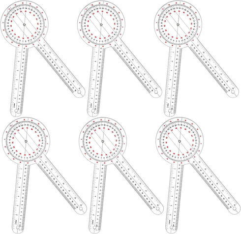 12 Inch Transparent Goniometer Protractor Ruler, 360 Degree Plastic Angle Ruler for Body Measuring Tape (6 Pieces)