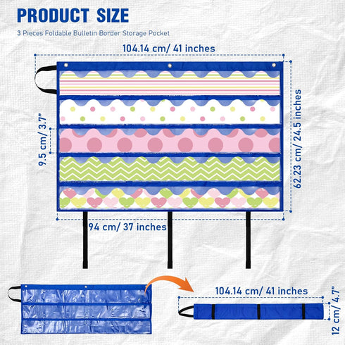 Crtiin 3 Pcs Foldable Bulletin Border Storage Pocket Chart, 41 x 24.5 Inch Classroom Organizer with Storage Pockets