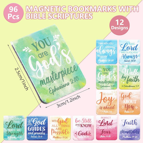 Dianelhall 96 Pieces Bible Verse Magnetic Bookmarks - 16 Styles Christian Magnet Book Markers for School & Office
