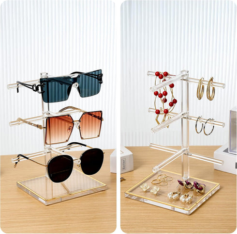 Set 2 (2-Tier 3-Tier), Closet Counter Luxury Acrylic Sunglasses Display Stand of & Glasses Stand, Eyewear Holder