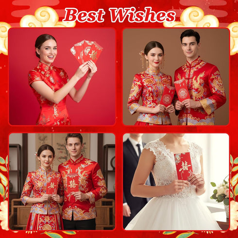 Xelsluthe 12PCS Packets Chinese Red Envelopes Gift Envelopes for Cash Wedding Lucky Money Envelope of Chinese Xi