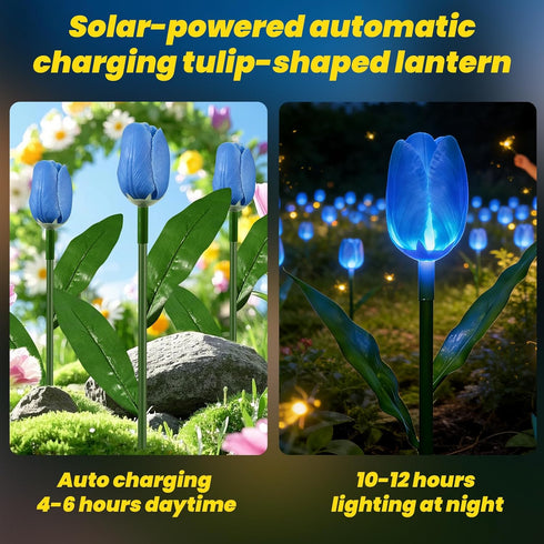 X-GiftKey 6PACKS Garden Gifts for Mother Day Decorations - Cute Artificial Tulip Blue Flower with Outdoor Path Lights