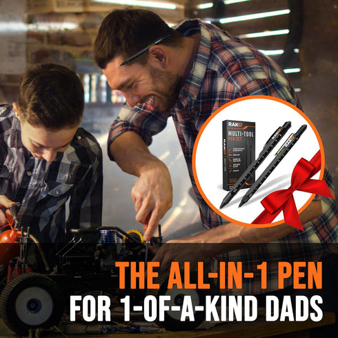 RAK Multi-Tool 2Pc Pen Set - LED Light, Touchscreen Stylus, Ruler, Level, Bottle Opener, Phillips Screwdriver, Flathead, and Ballpoint Pen by RAK