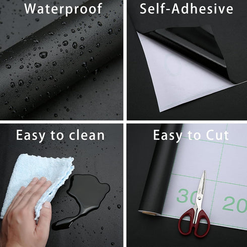 Black Contact Paper 15.7"x118" Peel and Stick Wallpaper, Matte Black Wallpaper Self-Adhesive and Removable Decorative Contact Paper for Cabinets,Countertops,Shelve Wall Paper by Dimcol
