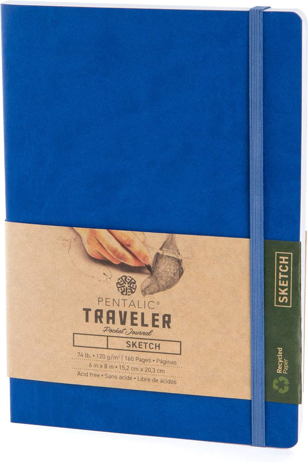 Pentalic 6" x 8" Royal Blue Pocket Sketchbook Traveler Journal, 160 Pages