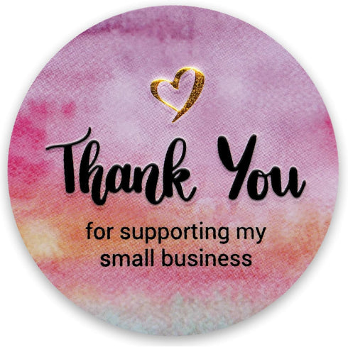 Thank You Stickers for Small Business – Watercolor Gold Foil Design – 1.5" Round, 400 Waterproof Labels/Roll – Modern