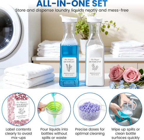 ProHK 4Pack 54oz 4Pcs Laundry Detergent Dispenser for Room Organization - Soap Container with Spoon, Funnel and Labels