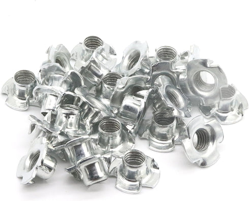 binifiMux M6 x 8mm T Nuts - Zinc Plated 4 Pronged Tee Nut Inserted in Wood Furniture, Pack of 25