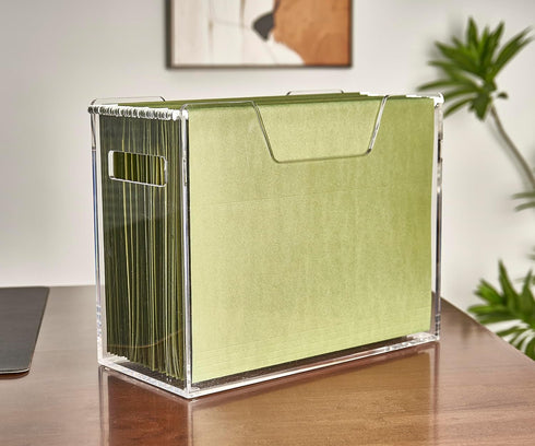 Acrylic File Holder - Clear Hanging File Organizer Box, Modern Acrylic File Folder Organizer, Lucite Hanging File Crate