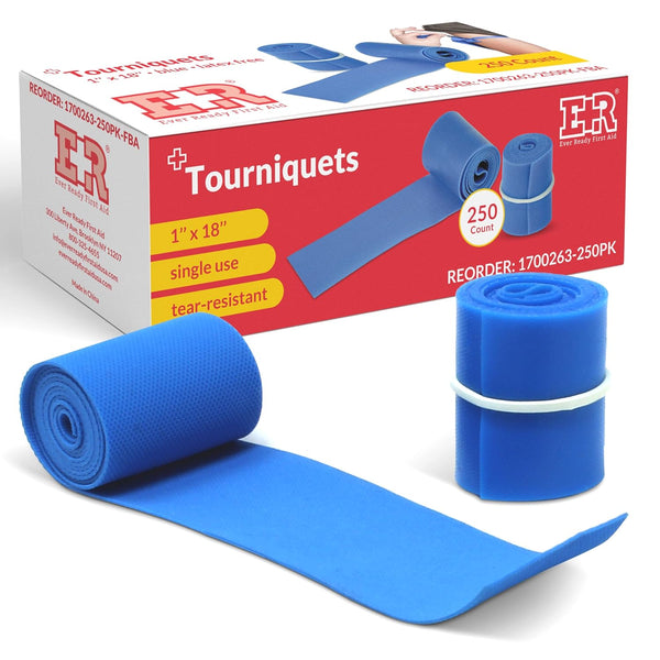 Ever Ready First Aid Disposable Tourniquets, 250 Pack, Latex-Free Nursing Supplies, 1” Wide by 18" Long Anti-Tear