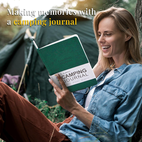 JUBTIC Camping Journal and RV Travel Log Book, A5 Adventure Journal for 25 Camping, Hiking, Family Travel