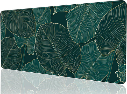 Large Desk Mat, 32" x 16" XXL Extended Gaming Mousepad, Cute Tropical Leaves Desktop Decor for Laptop & Keyboard