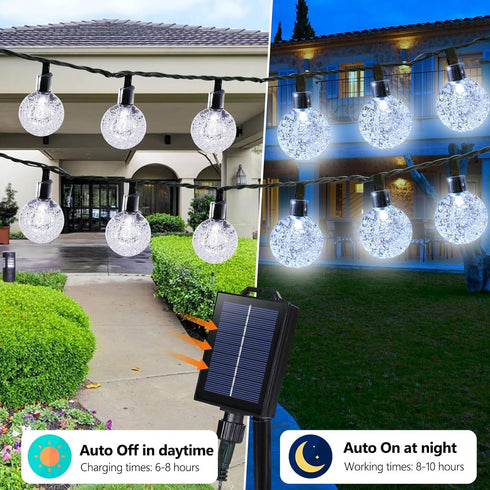 39FT 60 8 Joomer Solar Powered String Lights Waterproof, LED Outdoor Solar String Lights Crystal Ball Light Modes Globe