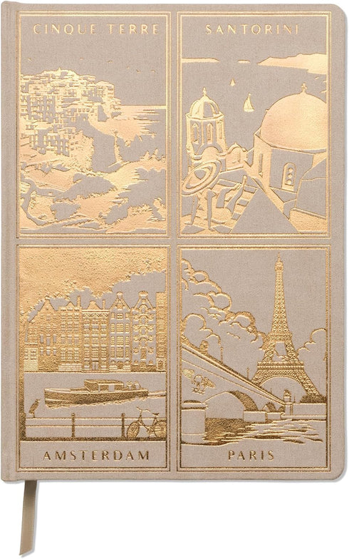 DesignWorks Ink Suede Cover World Travel Journal Notebook, 192 Lined Pages, Gold Foil, 7.5" x 10"