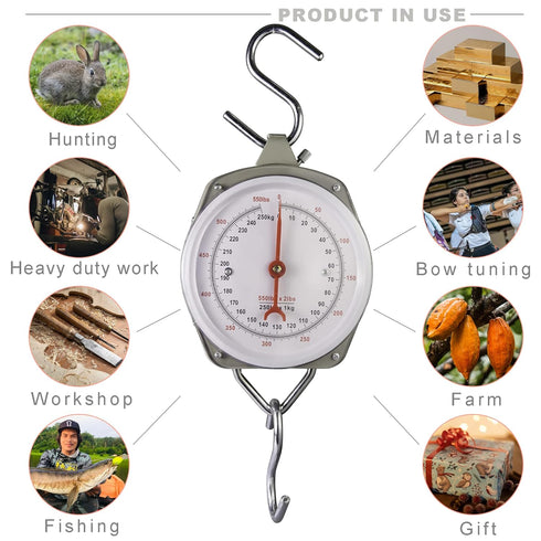 Hanging Spring Dial Scale 550lb/250kg Big Game Scale,Hanging Scale with 2 S-Hooks for Warehouse Kitchen Fishing Hunting (Easy to Read Dial)