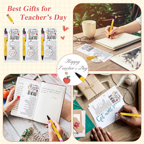 Daifunli 20 Set 3 Teacher Appreciation Gifts in Bulk Thank You Inspirational Ballpoint Pens Styles Metal Keychains