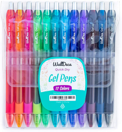 WallDeca Colored Gel Pens Set - 12 Count - Fine Point Gel Pens for Note Taking and Everyday Writing