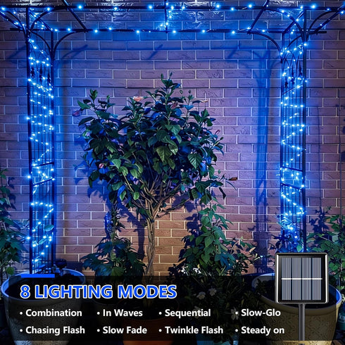 4 Pack 33ft 100 8 YEGUO Blue Solar Fairy Lights, Each LED Christmas Lights Outdoor Waterproof, Modes Sliver Wire Solar