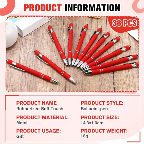 Zonon 38 Pieces Rubberized Ballpoint Pen with Stylus Tip - Stylish Metal Pen Capactive Styli Pen with Soft Rubberized