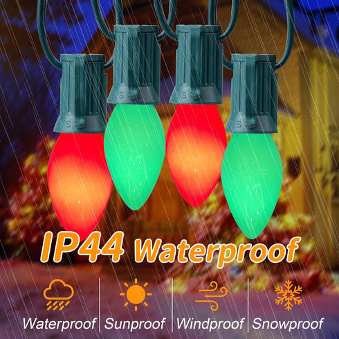 C7 25Ft C7 27 Bulbs, 0.6 E12 Oviejo LED Christmas Lights, Red Green Ceramic String Lights with Red Green LED Vintage