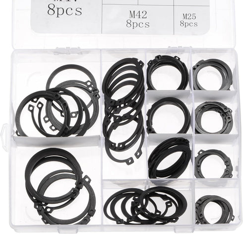 uxcell E-Clip Circlip Set - 88Pcs 11-Size External Retaining Shaft Snap Ring Washer Carbon Steel Assortment, Black