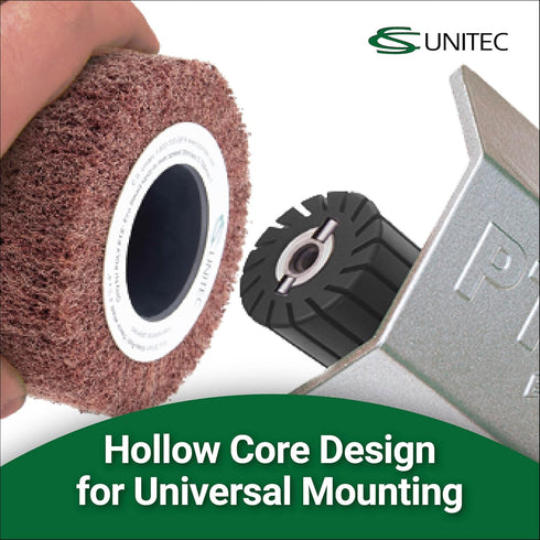 C.S. Unitec PTX Fleece Nonwoven Wheel, 280 Grit Metal & Wood Grinder Polisher Tool Attachment, 4" Diameter x 2" Wide