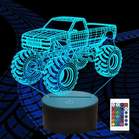 3D 16 Night Lights for Children, Kids Night Lamp, Monster Trucks for Boys, LED Colors Changing Lighting, Car Shape