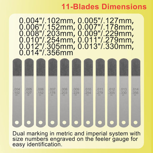 A308 Offset Valve Tappet Gauge Set, 11-Blades Feeler Gauge with Two Handles (0.004" to 0.014") for Precision Measurement