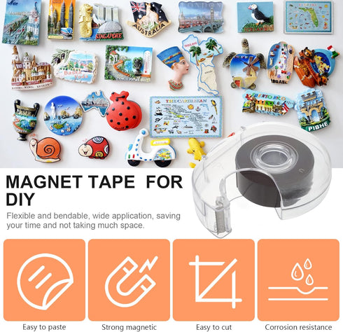 LUOZZY 2 PCS Magnetic Tape Dispenser, Flexible Strong Magnetic Strip with Adhesive Backing for DIY Craft Projects