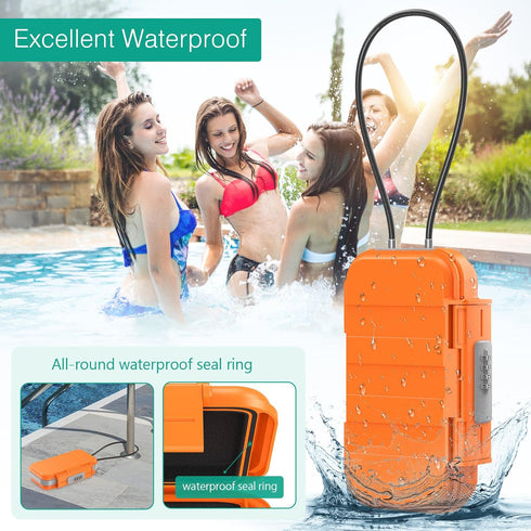 ORIA Portable Security Case - Anti-Theft Waterproof Beach Safe Lock Box with 4-digit Combination Code, Orange