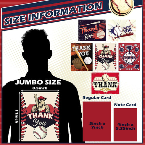 MotiMind 6 Pack 8.5x11 Inch Jumbo Thank You Card for Baseball Coach with Envelopes Thank You Cards Gifts from the Team