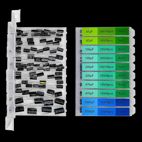 EEEEE 0.1uF-2200uF Capacitors, 20 Value 304pcs Individual Box Electrolytic Assortment Kit