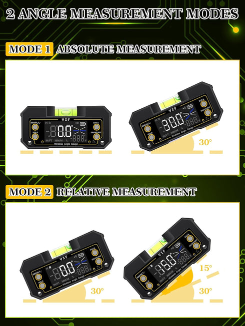 YIF Wireless Digital Angle Finder Tool, Dual Axis, Magnetic Angle Finder with Clear Display for Absolute Measurement