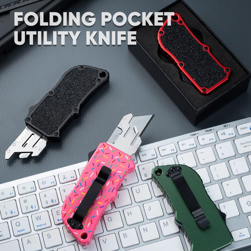 XXV 10Pcs Otf Aluminum Alloy Utility Knife, Retractable Box Cutter,Cute Heavy Duty Pocket Knife, Safety Replaceable